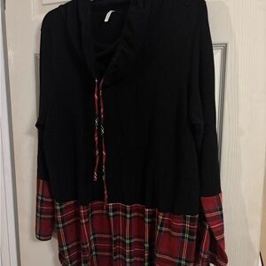 Now n forever Black and Red Plaid sweater top size 3x cow neck